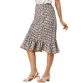 thumbnail image 4 of MODA NOVA Junior's Floral Fall Elastic Waist Ruffle High Low Hem Skirt, 4 of 6