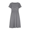 thumbnail image 4 of Womens Summer Dresses Solid-Color Crew-Neck Short Sleeve Dress with Crossover Button Down Front Breathable Comfortable Casual Travel, 4 of 7