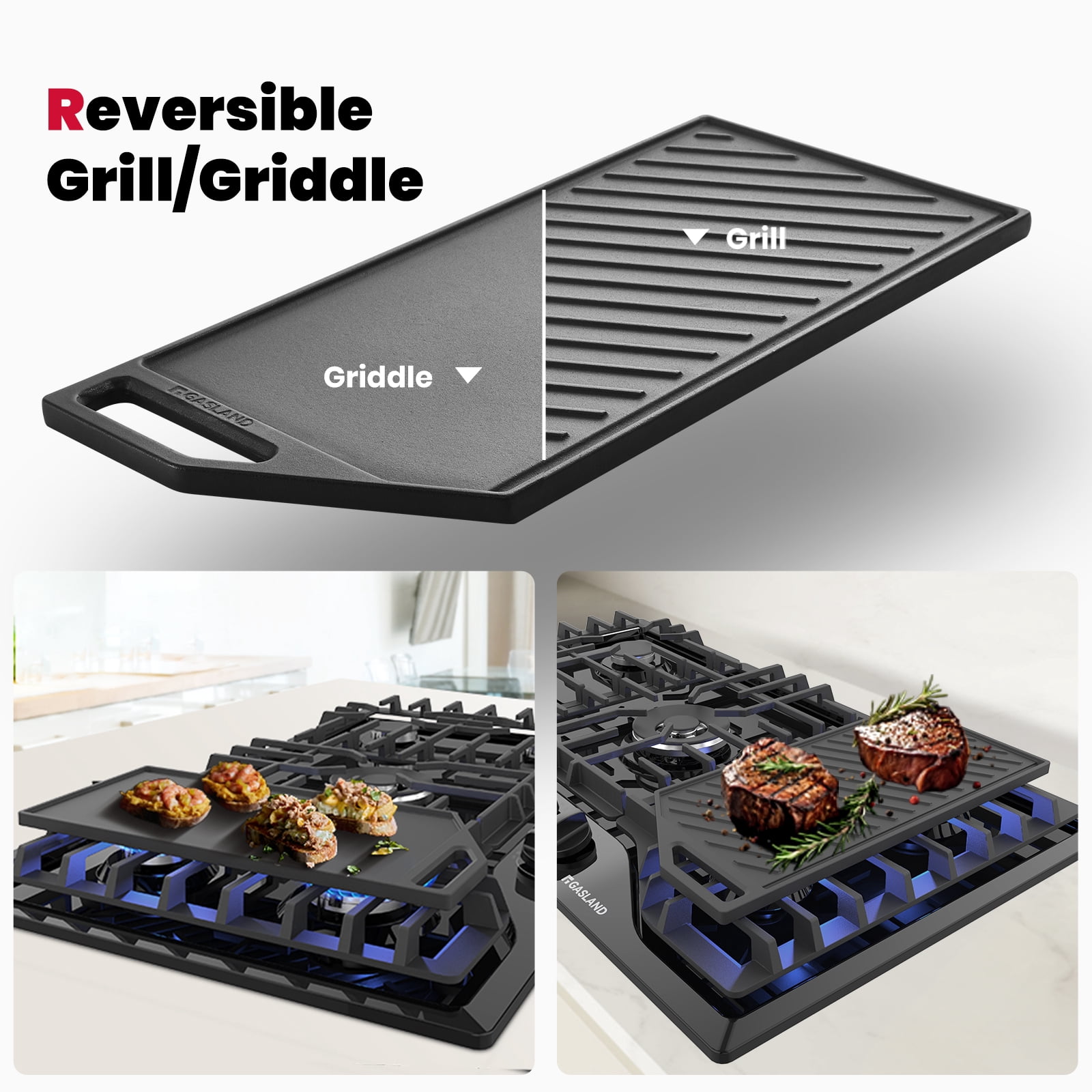 GASLAND 36 in. 5 Burners Black Enamel Gas Cooktop with Griddle, NG/LPG Convertible, PRO GH3365EF