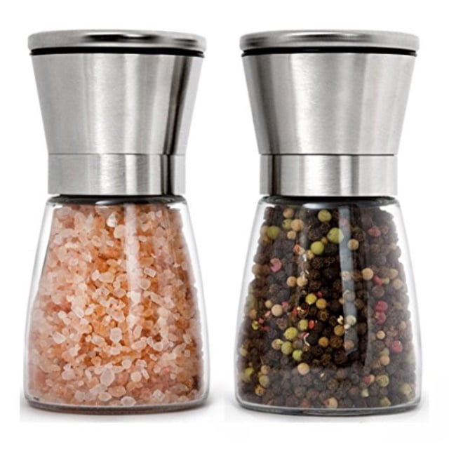 Premium Stainless Steel Salt and Pepper Grinder Set of 2, Adjustable