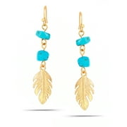 WOMEN'S GOLD FEATHER TURQUOISE DROP EARRINGS