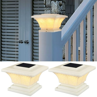 2 Pack Solar Post Lights Outdoor, LED Deck Fence Cap Light for 4x4 5x5 6x6 Posts Patio Garden Decoration Warm Lighting