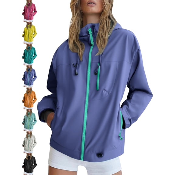 Fashion Oversized Rain Jacket for Women Hooded Waterproof Windproof Oversized Full Zip Long Sleeve Outdoor Spring Autumn Jacket