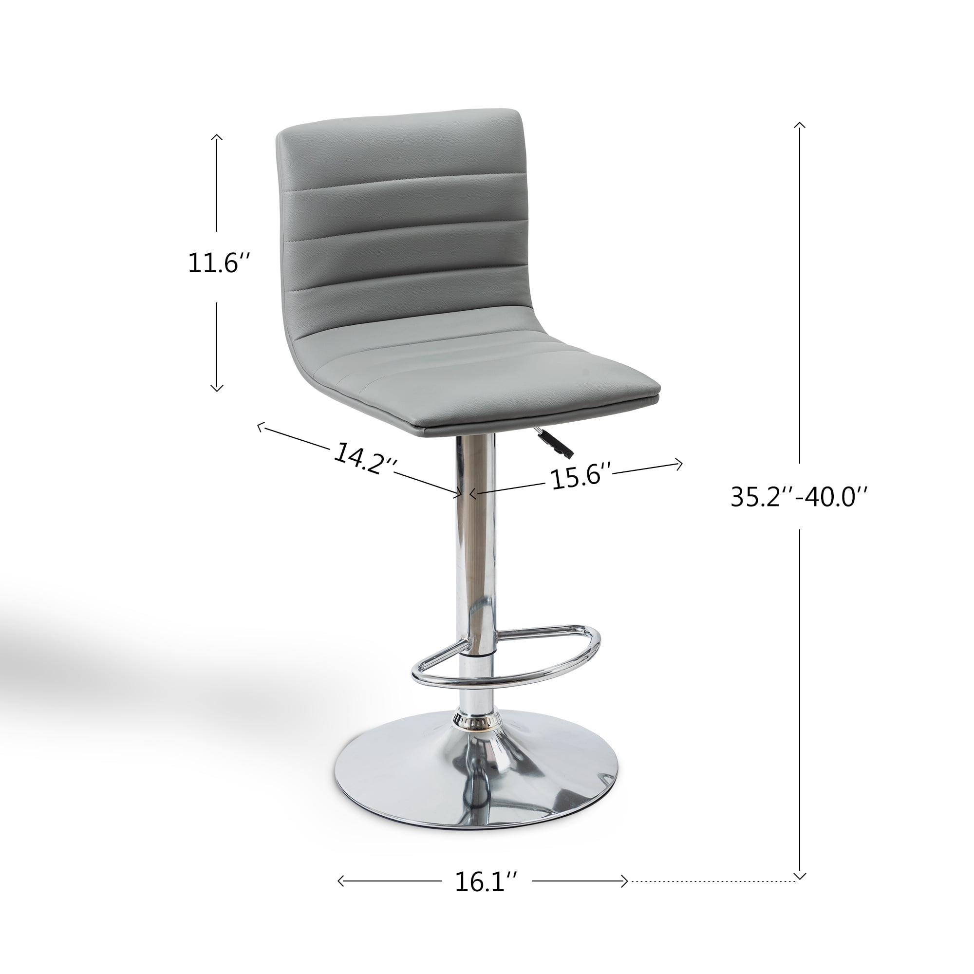 Set of 2 Bar Chairs Height Adjustable Counter Bar Stools with Cushion Grey