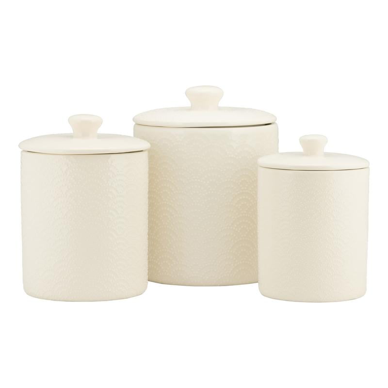 10 Strawberry Street Tide Embossed 3 Piece Ceramic Canister Set, White