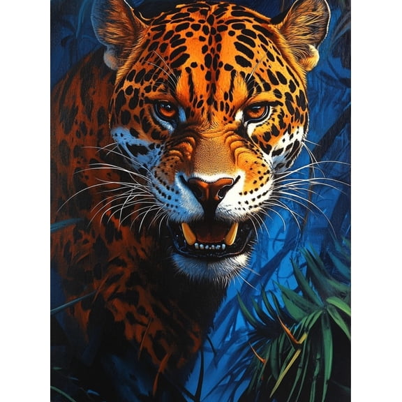Paint by Numbers Adult DIY Hand Painted A roaring jaguar Oil Painting Canvas Kits with Brush and Acrylic Gifts and Home Decoration Without Frame 40 x 50 cm