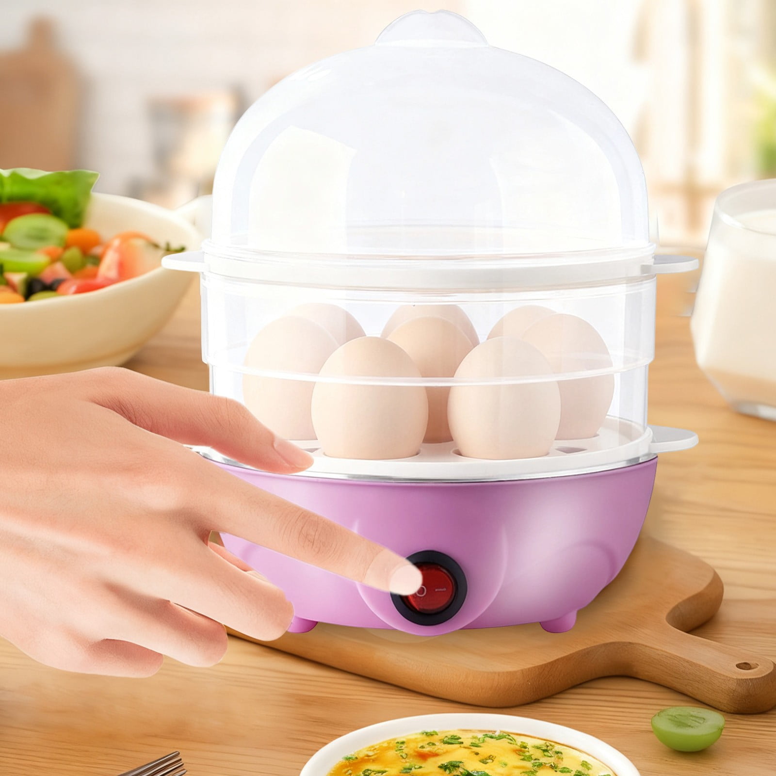 Double Layer Electric Egg Cooker for Hard or Soft Boiled Eggs, Automatic Shut-Off Breakfast Maker, Compact Appliance for Family Meal Prep and Dorm Rooms