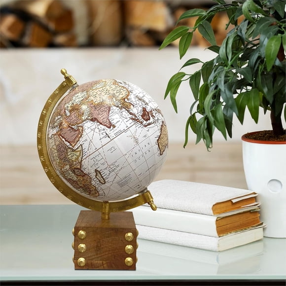 Small World Map Rotating Globe 6 Inch With Elegant Wood Box For Home Decor, Office Desktop Table, Showpiece, Traveler Geography - White, Pack Of 1