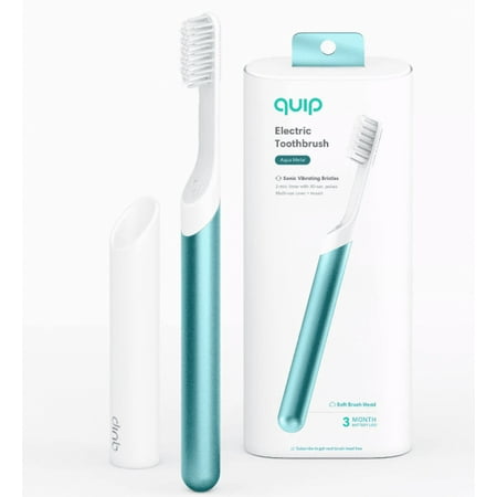 quip Metal Electric Toothbrush Starter Kit - 2-Minute Timer + Travel Case Aqua Metal