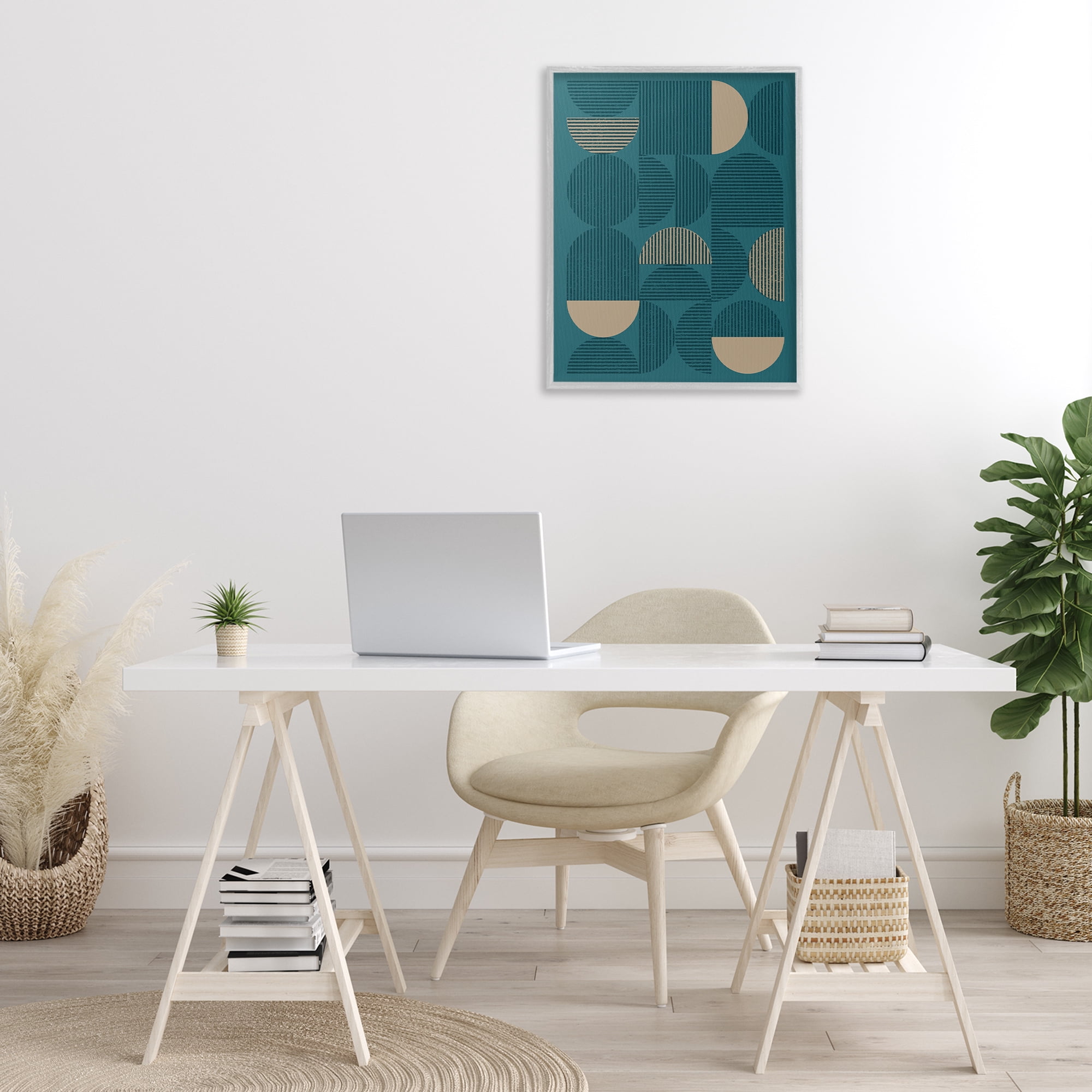 Stupell Industries Blue Modern Arch Shapes Abstract Painting Gray Framed Art Print Wall Art, 24 x 30