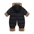 thumbnail image 4 of Wuxian Kids Winter Snowsuit One Piece Full Zipper Up Thickened Wool Hooded Jumpsuit Romper Infant Baby Cute Soft Comfy Warm Overcoat Outfits,Black,2-3 Years, 4 of 9