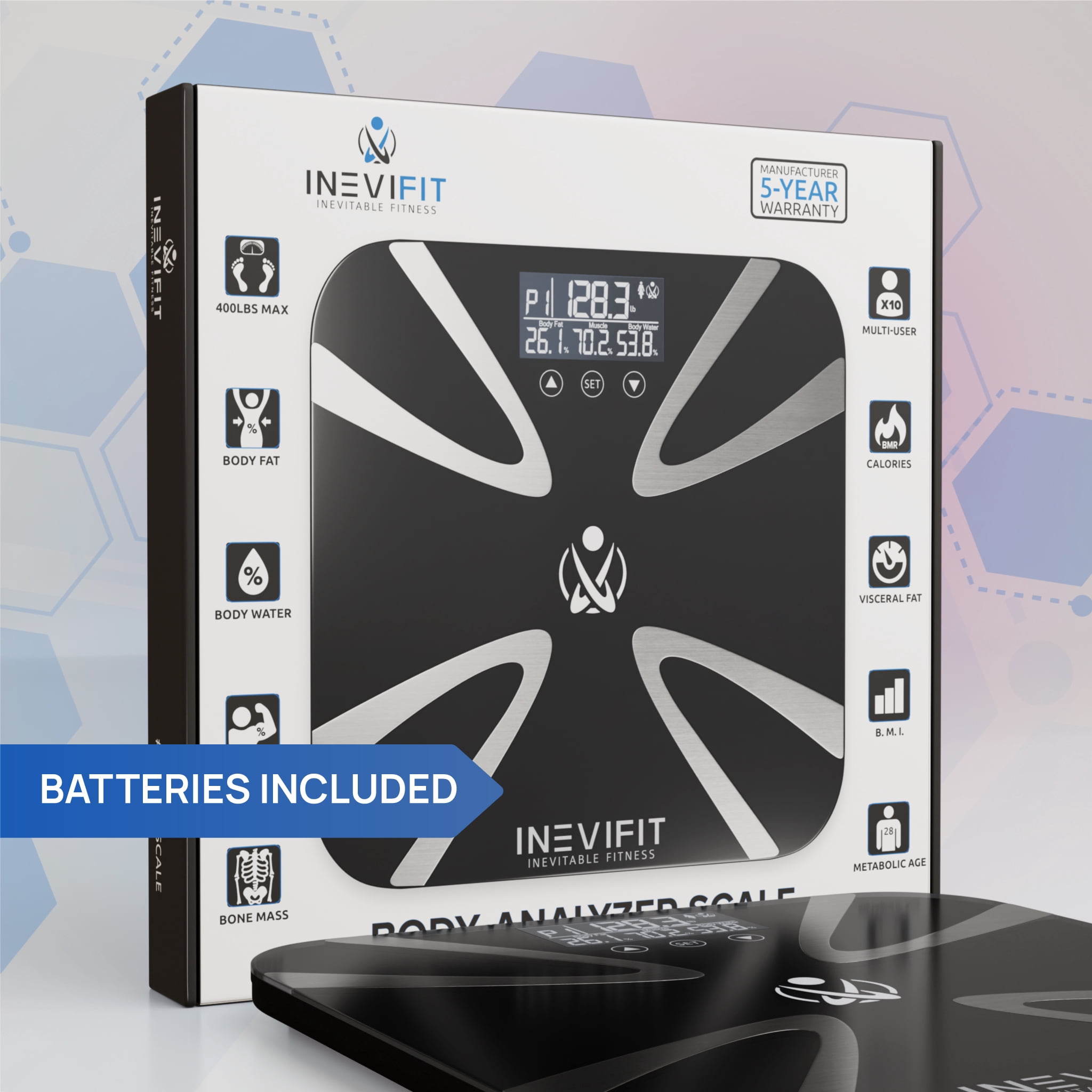 INEVIFIT Body Fat Scale with Digital Body Composition Analyzer, Body Weight, BMI & more - Black