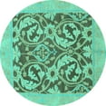 thumbnail image 1 of Ahgly Company Machine Washable Indoor Round Abstract Turquoise Blue Modern Area Rugs, 5' Round, 1 of 4