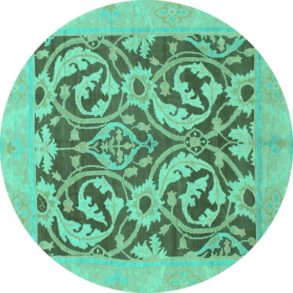 Ahgly Company Machine Washable Indoor Round Abstract Turquoise Blue Modern Area Rugs, 5' Round