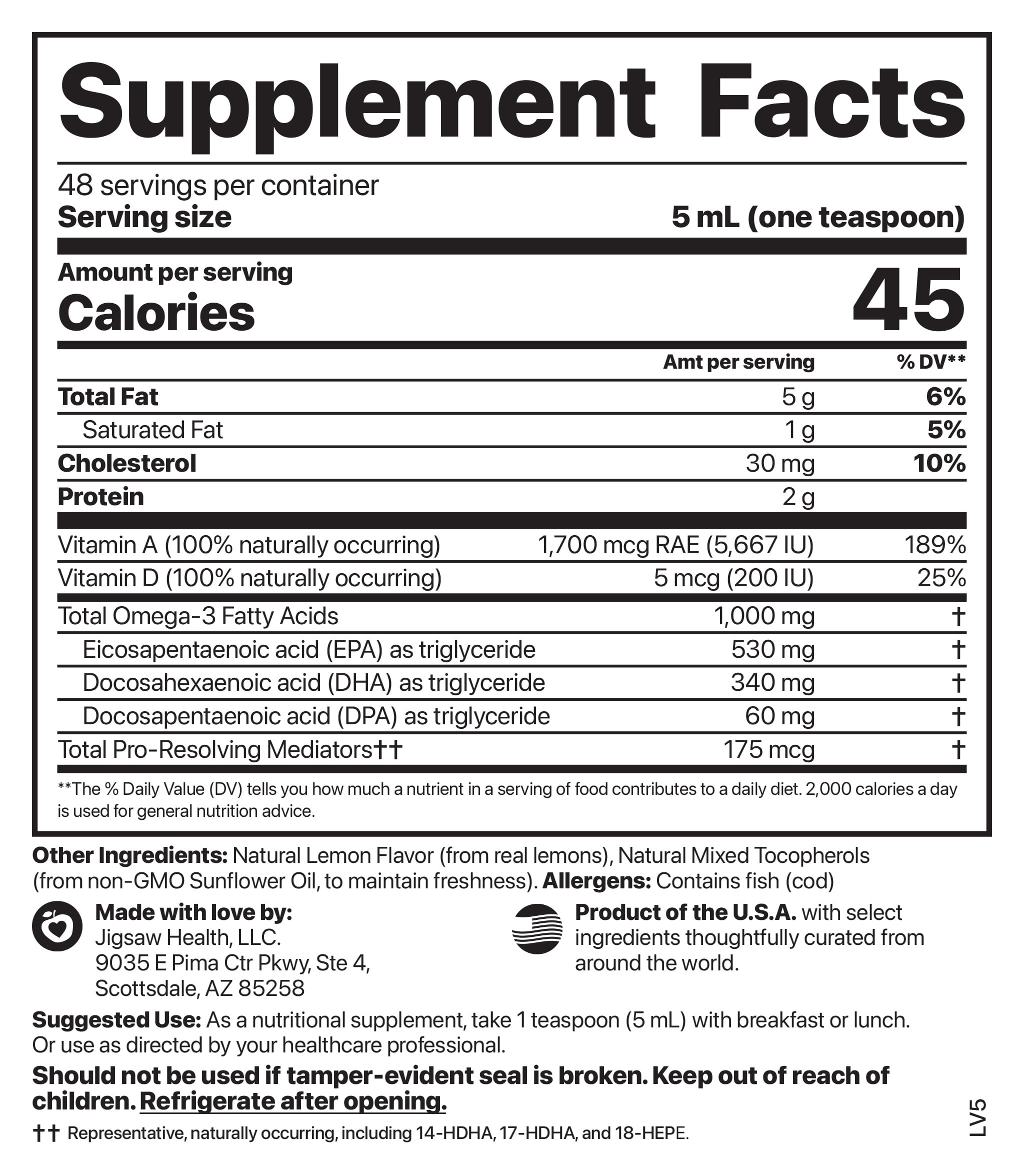 Jigsaw Health Alaskan Cod Liver Oil Liquid, 48 Servings