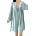 thumbnail image 3 of AINIYS V Neck Velvet Lace Trim Sleep Dress and Robe Set, Solid Color, Adjustable Straps, Women's Pajama Nightwear for Relaxing Nights Light Blue L, 3 of 5