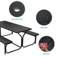 thumbnail image 5 of Dextrus Picnic Table Bench Set 6 ft Outdoor Camping with Stable Steel Frame & Wooden Texture Tabletop Weather Resistant w/Umbrella Hole - Black, 5 of 6