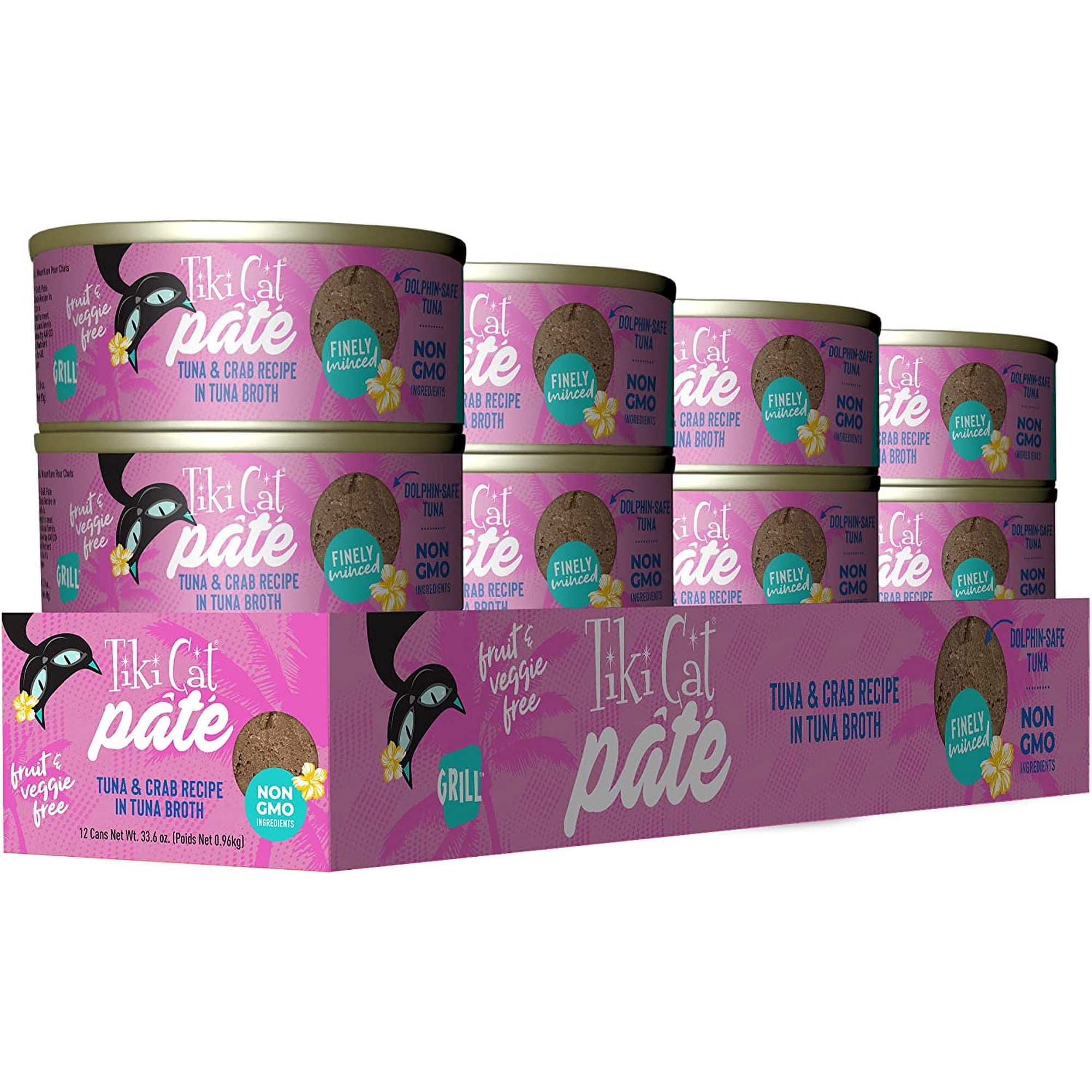 Tiki Cat Grill P t , Tuna & Crab, High-Protein and 100% Non-GMO Ingredients, Wet Finely Minced Cat Food for All Life Stages, 2.8 oz. Cans (Case of 12) Tuna with Crab