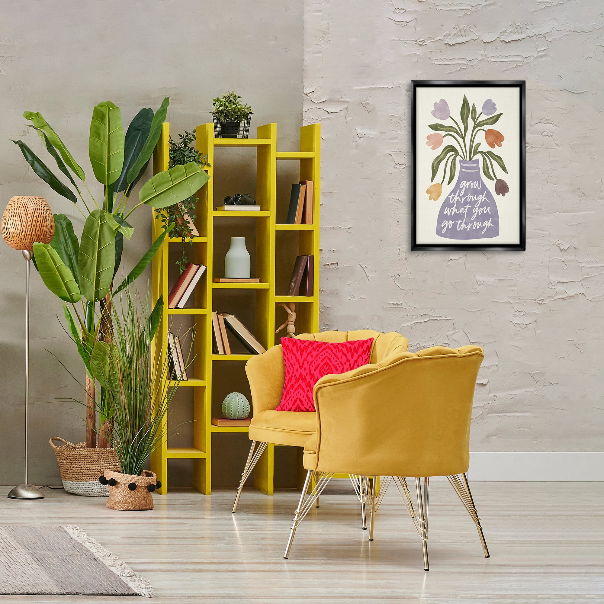 Stupell Industries What You Go Through Flowers Plants & Flowers Painting Black Floater Framed Canvas Art Print Wall Art, 17 x 25