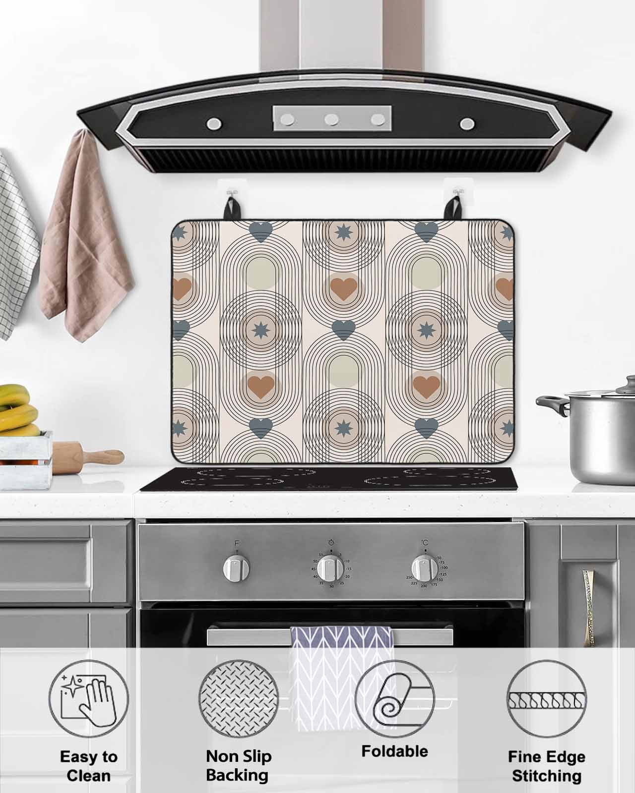 Large Induction Cooktop Protector Mat Valentine's Day Stove Top Covers for Electric Stove, Farmhouse Love Heart Abstract Stripes Decorative Stove Burner Cover Mats, Glass Top Stove Cover