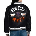 thumbnail image 3 of Women's Starter  Black New York Mets Printed Logo Cropped Satin Varsity Full-Snap Jacket, 3 of 3