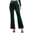 thumbnail image 1 of INSPIRE CHIC Pantalones de terciopelo para mujer Pantalones anchos elásticos de cintura con lazo con bolsillos Verde oscuro XS, 1 of 6