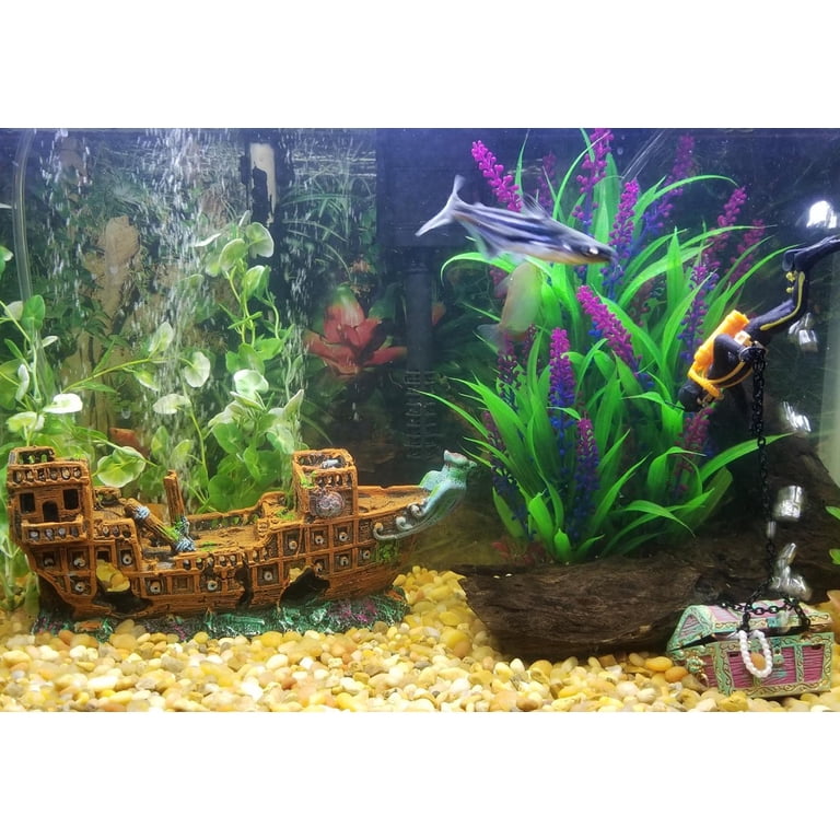 Aquarium Shipwreck Decoration – Resin Sunken Ship Hideout For Fish Tanks