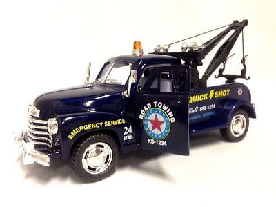 1953 Chevy 3100 Wrecker 5" Die Cast Metal w/Pull Back Power & Opening Drs Blue