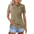 thumbnail image 2 of Women's Polo Shirts Short Sleeve Button Down Collared Shirts Business Casual Work Tops Athletic Tennis Golf Shirt Light Brown M, 2 of 5