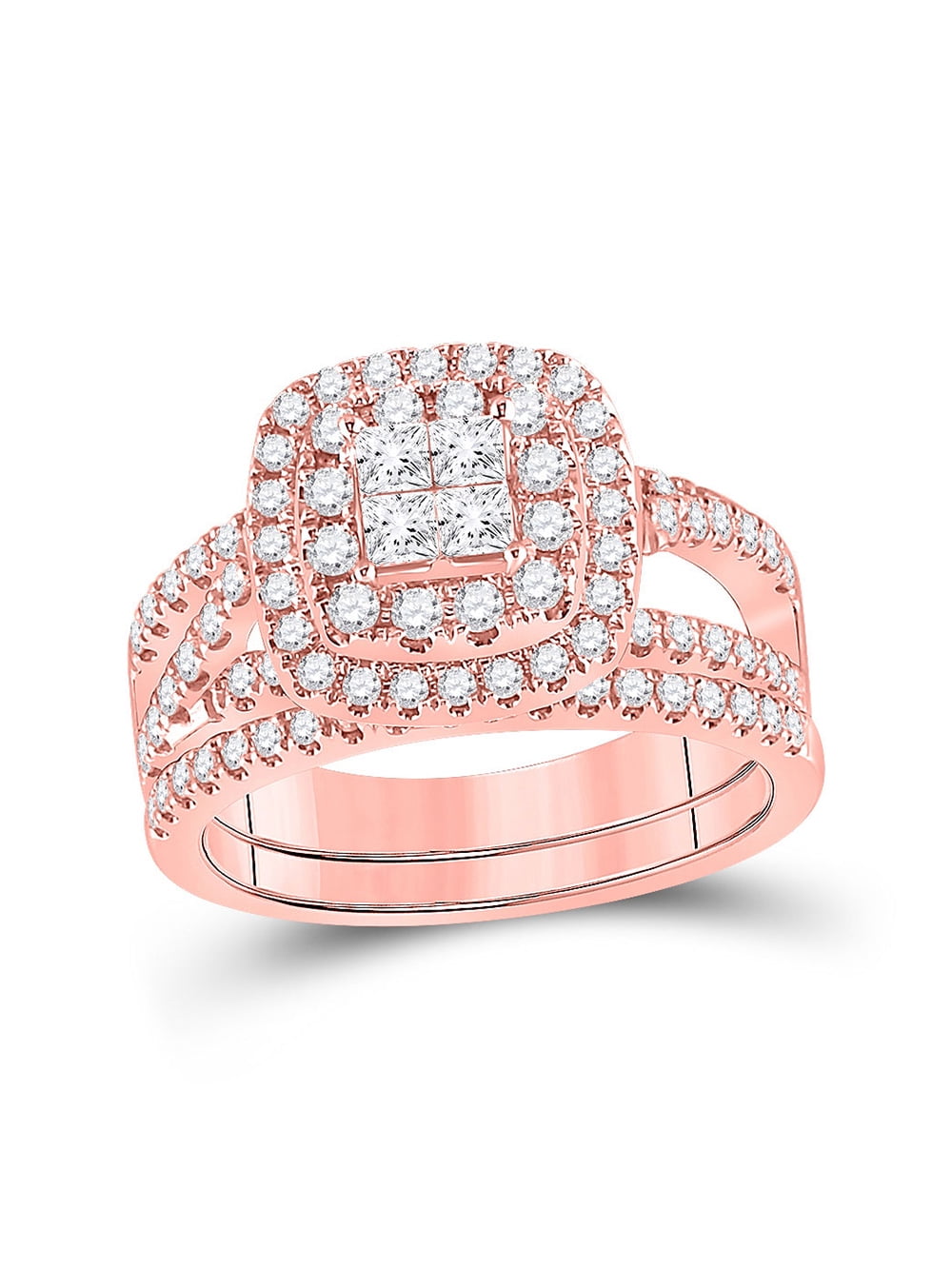 14kt Rose Gold Diamond Bridal Ring Band Set 1 Cttw -