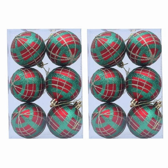 2 Boxes Tartan Ball Christmas Ornament 6cm Plastic Hanging Decorations For Tree Window Party Holiday Decoration
