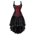 thumbnail image 4 of Women Gothic Corset Dress, Vintage Jacquard Bustier Top with High Low Ruffle Skirt Set, Victorian 2 Piece Outfit for Holiday Party and Stage Performance, 4 of 4