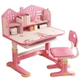 thumbnail image 6 of LA TALUS Kids Functional Desk Chair Set, Height Adjustable Children School Study Desk with Castle Backboard, Widened Desktop, Bookstand and Storage Drawer Pink, 6 of 11