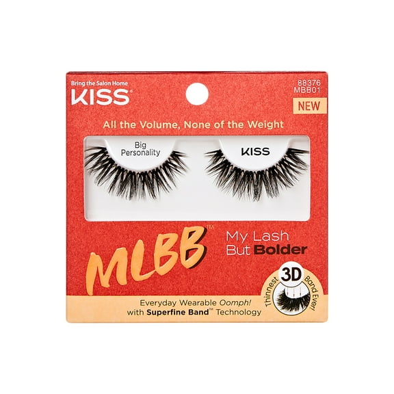 KISS My Lash but Bolder 3D Volume False Eyelashes, Strip Lashes, Big Personality, Black, 1 Pair