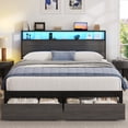 thumbnail image 5 of Bolvdo Queen Size Bed Frame with 2-Tier Storage Headboard, Drawers, Built-in Charging Station & LED Light, Noise-Free, No Box Spring Needed, Easy Assembly, Rustic Grey, 5 of 8
