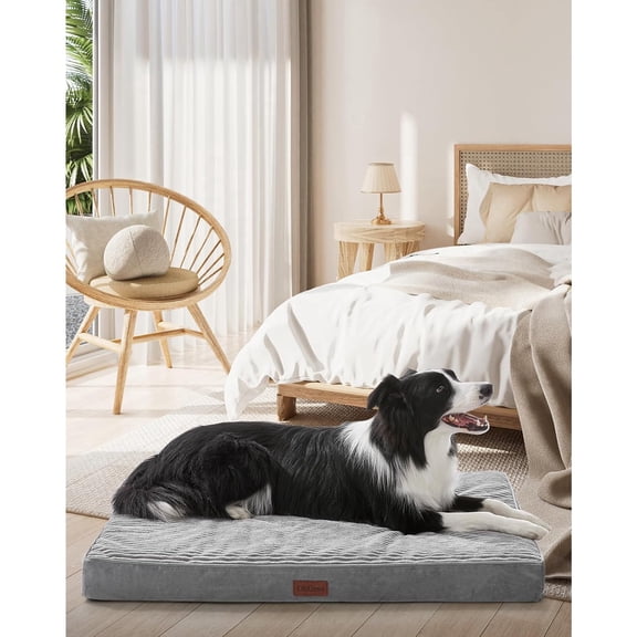 Waterproof & Machine Washable Dog Bed for Medium Large Pets, Cat Mat with 25D Egg Crate Foam, Non-Slip Bottom & Removable Cover, Invisible Zipper, 36 Inches(Gray)