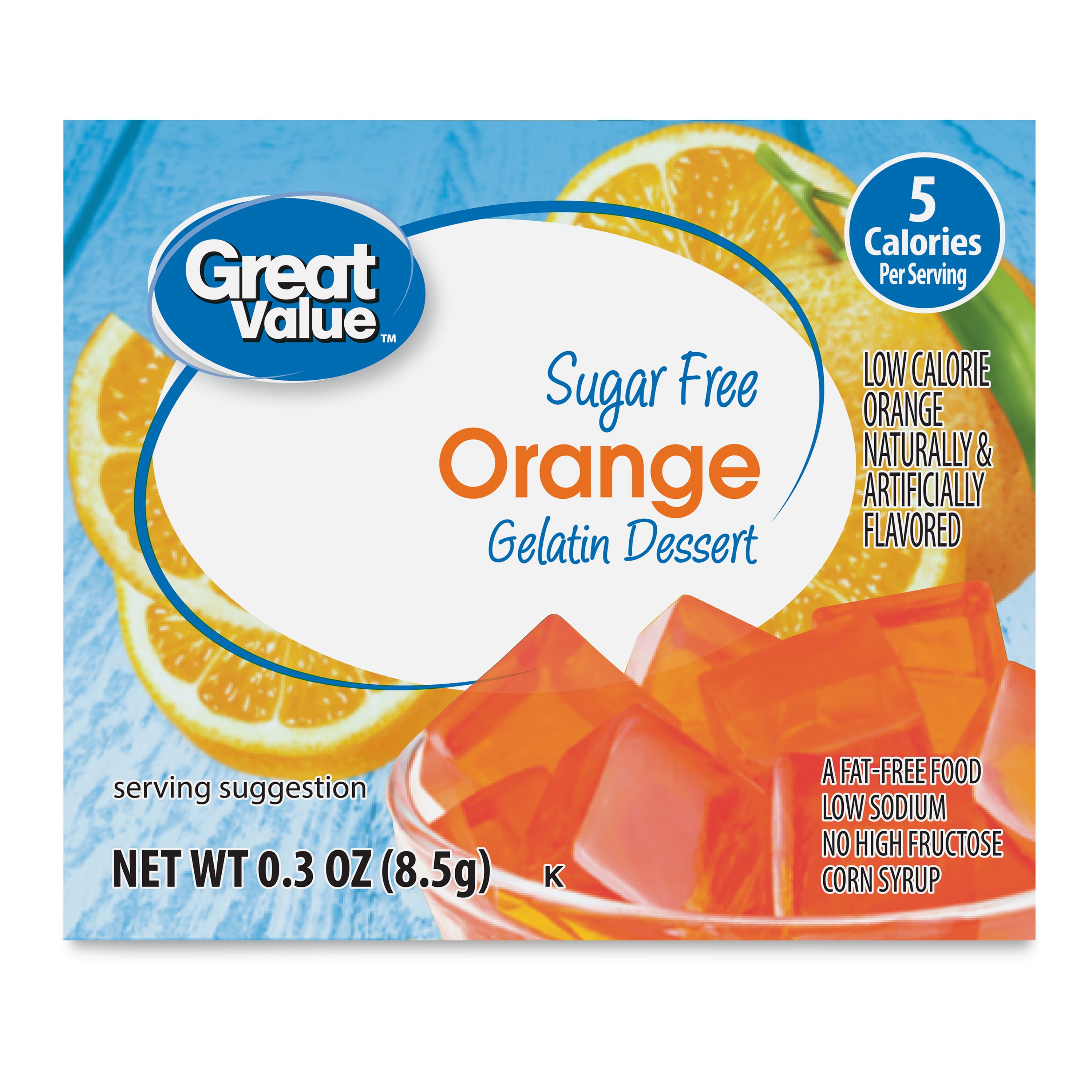 (6 pack) Great Value Sugar Free Orange Gelatin, 0.3 oz