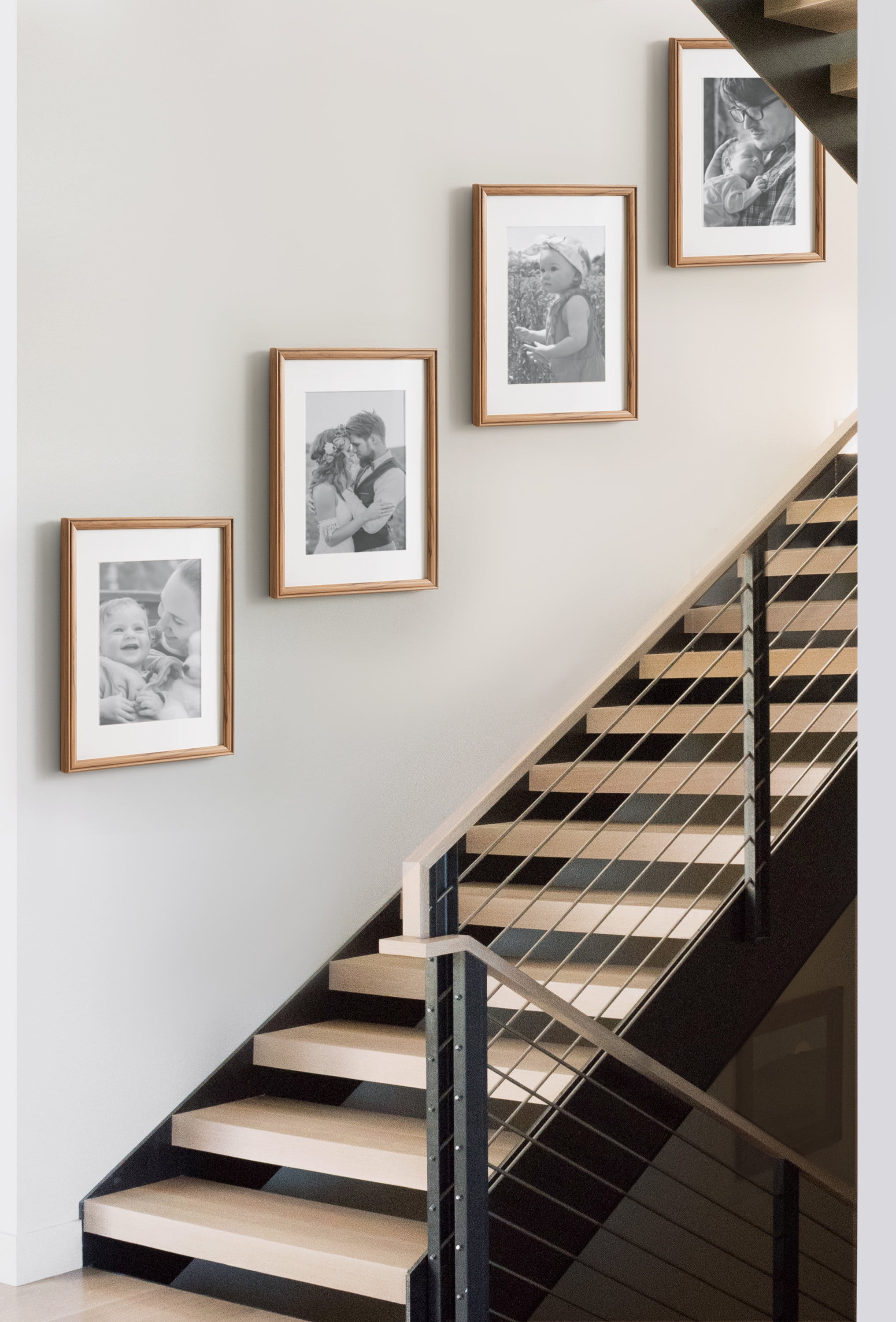 Kate and Laurel Adlynn Rectangle Picture Frame Set of 4, 11 x 14 matted to 8 x 10, Brown, Transitional Four-Piece Frame Set for Gallery Wall Frame Set in Living Room Wall Decor