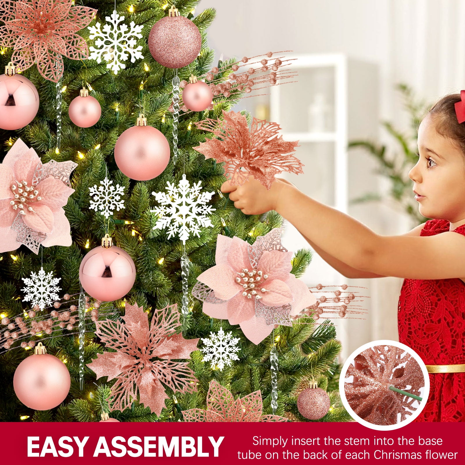 Ayieyill, Christmas Decorations, 92pcs, Includes Poinsettia