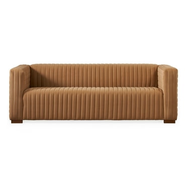 Rica Mid Century Modern Style Tuxedo Arm Velvet Living Room Sofa in Mocha