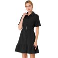 thumbnail image 1 of INSPIRE CHIC Women's Belted Button Down Cotton Ruffled Safari Shirt Dress, 1 of 6