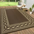 thumbnail image 3 of Garvee 10'x20' Outdoor Rug Modern Bordered Geometric Rug Waterproof Reversible Plastic Straw Rug for Patio Camping RV Balcony Backyard, Brown, 3 of 6