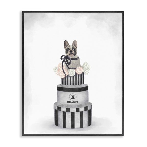 Stupell Industries Contemporary Fashion Box Stack Grey Pink Dog Black Framed Giclee Art, 11 x 14, by Ziwei Li
