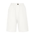 thumbnail image 5 of Afdoent Shorts For Women Knee Length Elastic Waist Solid Color Button Down Shorts Casual Wide Leg Outdoor Travel Everyday Wear, 5 of 6