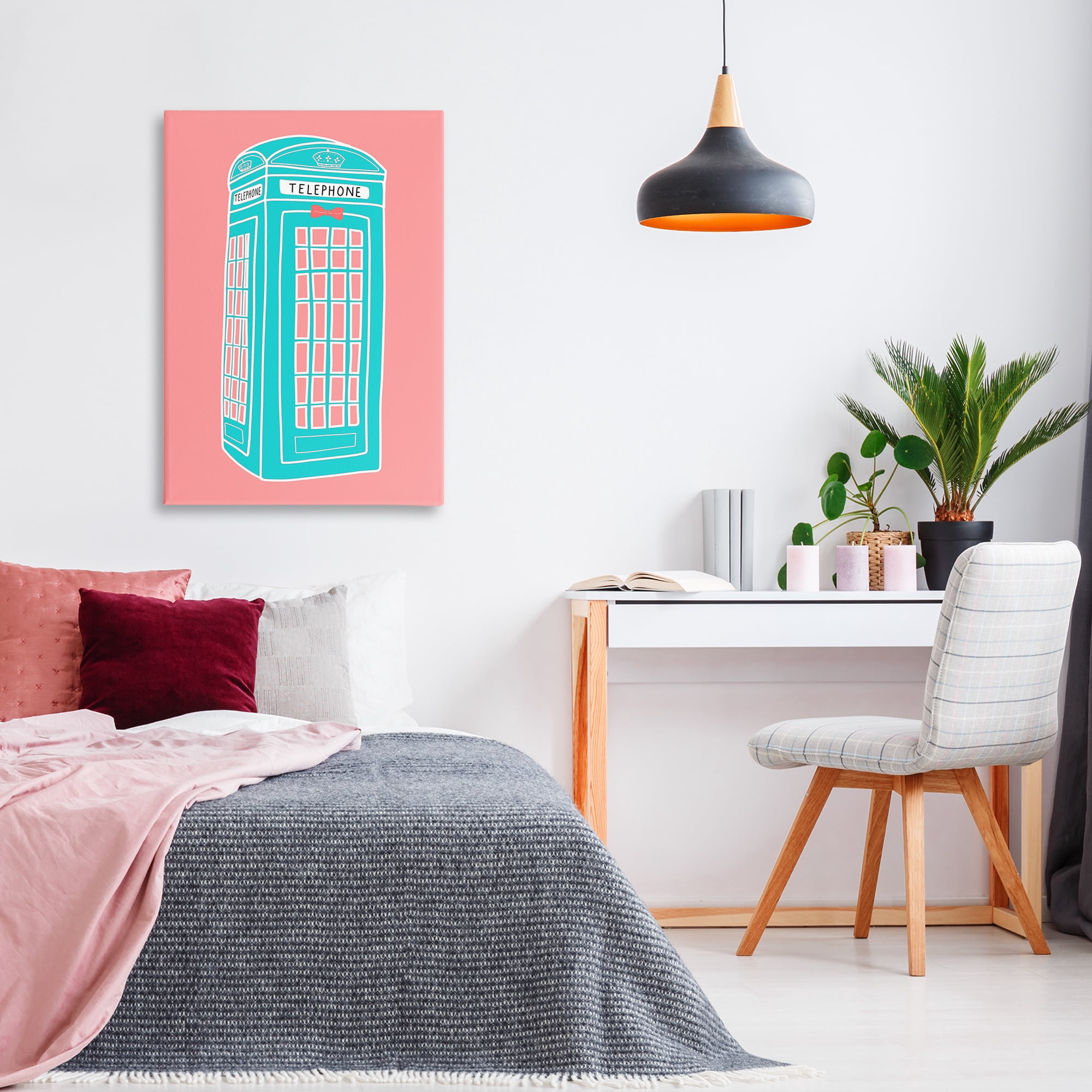 Stupell Industries Pastel Telephone Booth Abstract Painting Wrapped Canvas Art Print Wall Art, 24 x 36