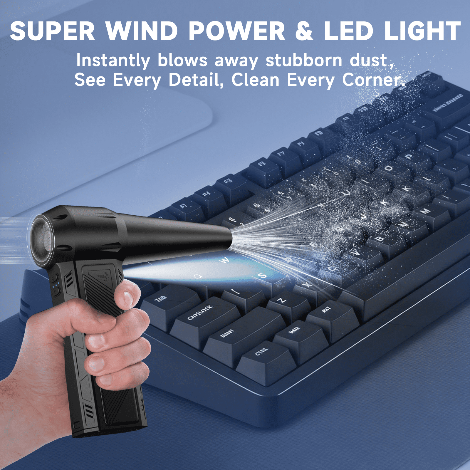 AYEDLOE Air Duster - 150000RPM Compressed Air Duster with suction and blowing function and Lighting, Usb Electric Air Duster for PC, Keyboard, Car, Outdoors, Home, black