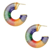 Zad Jewelry Color Stripes String Art Hoop Earrings, Multi