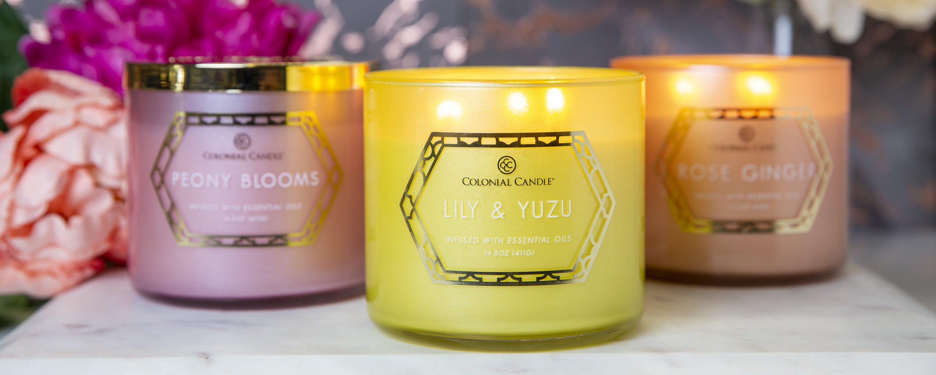 Colonial Candle White Jasmine 14.5oz 3 Wick Candle, Grey