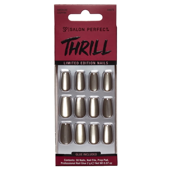 Salon Perfect Halloween Thrill Medium Coffin Press-On Nails with Glue & File, Magnetic Black, 30 Pieces