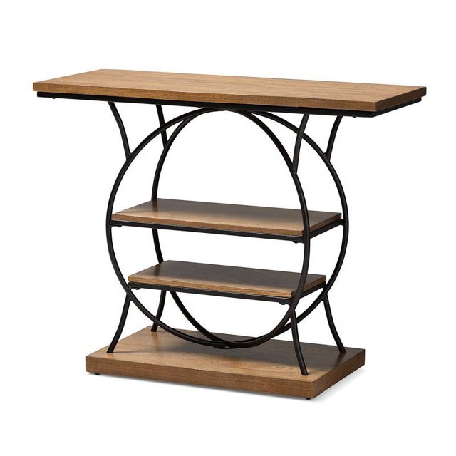 Bowery Hill Wood and Bronze Metal Console Table in Walnut Brown